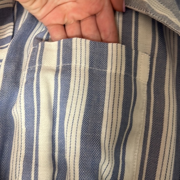 Japna Blue and White stripes button up high low dress. - Picture 4 of 6